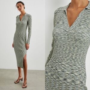 Rails Luciana Knit Midi Dress Mint Navy Space Dye Long Sleeve Ribbed 70’s Medium